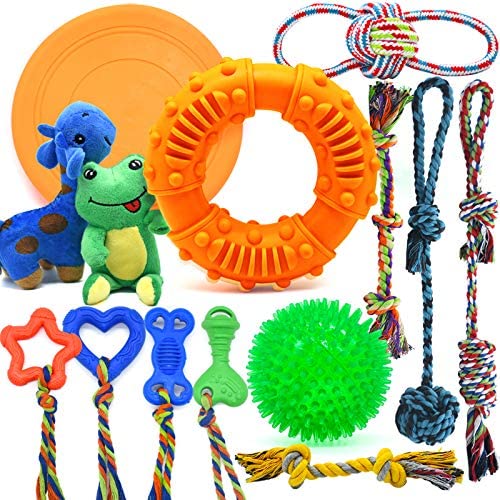 Dog Chew Toys for Puppies Teething, Super Value 14 Pack Puppy Toys for Small Dog Toys Squeaky Toys for Dogs Rubber Ball Dog Rope Toy Durable Pet Toys for Dogs Interactive Plush Dog Toys