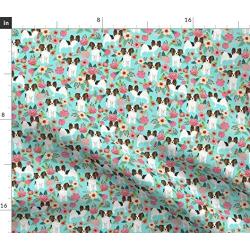 Spoonflower Fabric - Florals Mint Cute Dogs Toy Spaniels Breeds Best Pet Spaniel Flowers Printed on Sport Lycra Fabric by The Yard - Swimwear Performance Leggings Apparel Fashion