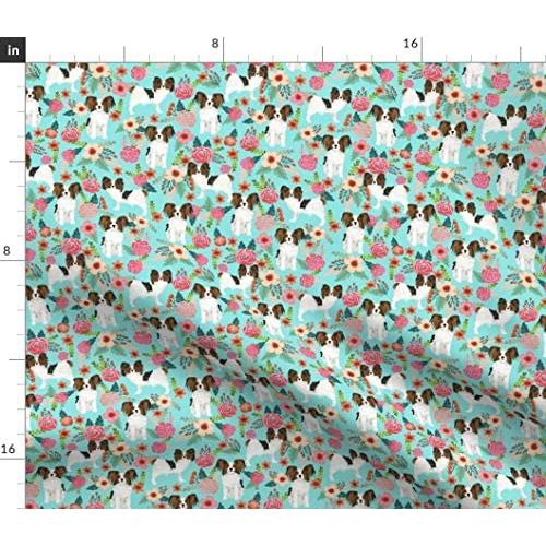 Spoonflower Fabric - Florals Mint Cute Dogs Toy Spaniels Breeds Best Pet Spaniel Flowers Printed on Sport Lycra Fabric by The Yard - Swimwear Performance Leggings Apparel Fashion