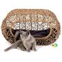 Fun Stackable Wicker Cat Hideaway House - Interactive Play Rattan Cat House for Indoor Cats Kitty, Pet Friendly Top/Side House Entry, Cat Bed Enclosed