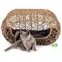 Fun Stackable Wicker Cat Hideaway House - Interactive Play Rattan Cat House for Indoor Cats Kitty, Pet Friendly Top/Side House Entry, Cat Bed Enclosed