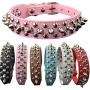 Dogs Kingdom 10''-24'' Length Soft Leather Mushrooms Rivet and Spikes Studded Adjustable Buckle Pet Puppy Dog Collar for Small Medium Large Dogs Breeds