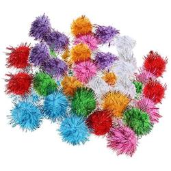 Jili Online Pack of 42 Colorful Glitter Pom Pom Balls Cat Kitten Play Toys forCrafts