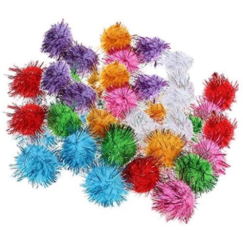 Jili Online Pack of 42 Colorful Glitter Pom Pom Balls Cat Kitten Play Toys forCrafts