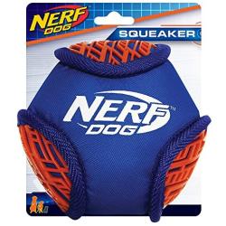 Nerf Dog Force Grip Hex Ball Dog Toy, Lightweight, Durable and Water Resistant, 6 Inches, for Medium/Large Breeds, Single Unit, Blue/Orange