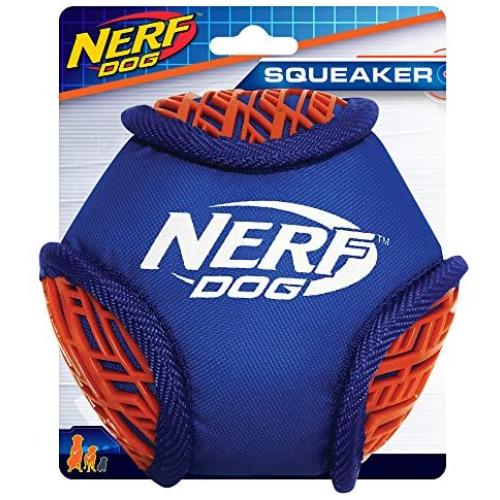 Nerf Dog Force Grip Hex Ball Dog Toy, Lightweight, Durable and Water Resistant, 6 Inches, for Medium/Large Breeds, Single Unit, Blue/Orange