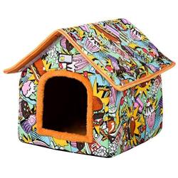 juman Pet House for Outdoor Cats Puppy in Winter, Foldable Heated Kitty House Warm Stray Cat Shelter (not Include Heating Pad)