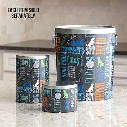 Paw Prints 37581 15 lb. Tin Pet Food Container, Wordplay Design, 12”H x 10.25” W x 10.25” L, Word Design