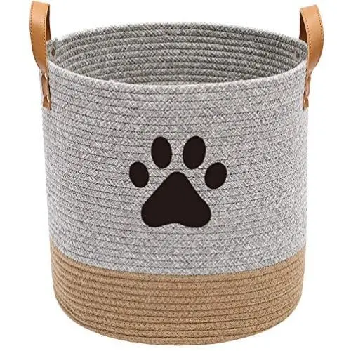 Geyecete Cotton Rope Basket with Leather Handle Dog Cotton Rope for Dogs Laundry Basket Storage Bin Dog bin Storage Bins-Natural Woven Basket Geyecete Cotton Rope Basket with Leather Handle Dog Cotton Rope for Dogs Laundry Basket Storage Bin Dog bin Storage Bins-Natural Woven Basket