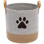 Geyecete Cotton Rope Basket with Leather Handle Dog Cotton Rope for Dogs Laundry Basket Storage Bin Dog bin Storage Bins-Natural Woven Basket