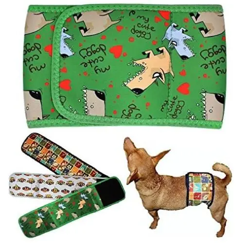 Dog Diaper for Male Belly Band Neoprene Reusable Washable for Small and Big Large Dogs Puppy (Green Dog, XXXL: Waist 25'' - 28'')