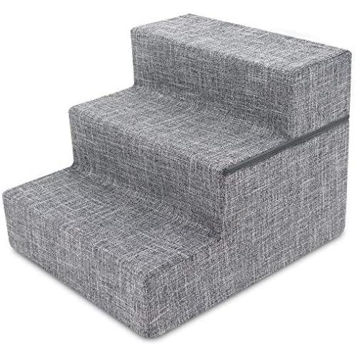 Made in USA Foldable Pet Steps/Stairs with CertiPUR-US Certified Foam for Dogs and Cats by Best Pet Supplies - Gray Linen