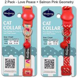 Blueberry Pet 3 Patterns Classic Solid or Love Peace Breakaway Cat Collars, with Personalization Options