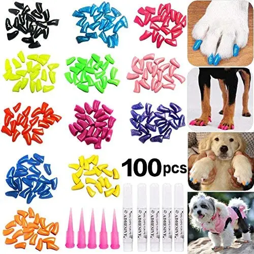 JOYJULY 100pcs Dog Nail Caps Soft Claw Covers Nail Caps for Pet Dog Pup Puppy Paws Home Kit, 5 Random, with Glue, Tips and Instruction JOYJULY 100pcs Dog Nail Caps Soft Claw Covers Nail Caps for Pet Dog Pup Puppy Paws Home Kit, 5 Random, with Glue, Tips and Instruction