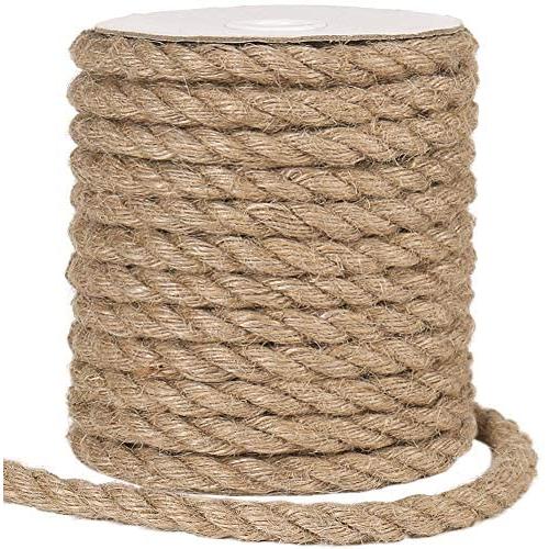 Tenn Well 12mm Jute Rope, 33 Feet 3Ply Twisted Thick and Heavy Duty Twine Rope for Cat Scratching Post, Crafting, Gardening, Home Decoration