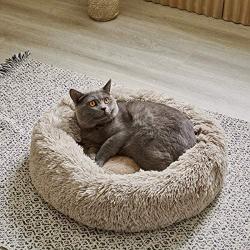 Uozzi Bedding Plush Faux Fur Round Pet Dog Bed Cat Bed, Comfortable Fuzzy Donut Cuddler Cushion Soft Shaggy and Warm for Winter 22'' / 55cm