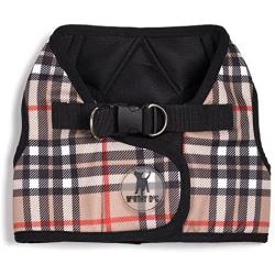 The Worthy Dog Step-in Sidekick Plaid Pattern Harness with Padded Mesh Velcro Adjustable, Outdoor, Easy Walk Vest for Dogs-Tan