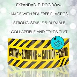 MODGY Dog Bowl 2-Pack Pawtion Caution Tape Dog Design, Collapsible & Expandable, Convenient, Great for Traveling, Camping, Hiking, Picnics & More