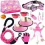 12pcs Pink Puppy Starter Kit /Dog Collar /Leash /Blanket/ Feeding Bowls/Squeak Toys/ Grooming Glove /All The Basics for A New Furry Addition to Your Home Christmas Birthday Gift