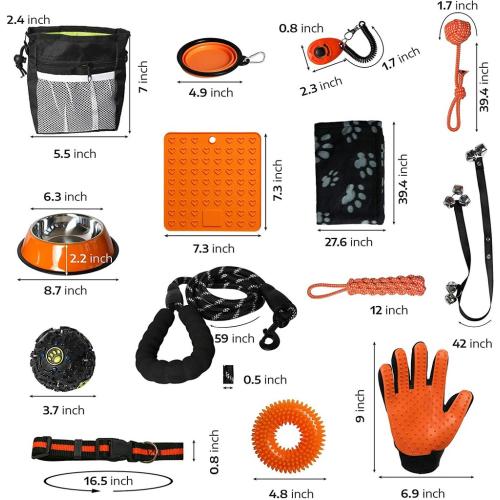 Puppy Starter Kit - Puppy Supplies, Accessories. 23 pc Kit for Puppies has Feeding Bowls, Lick Mat, Training Aids, Leash, Collar, Toys, Potty Training Bells & More for New Girl Puppies
