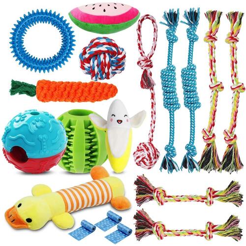 KIPRITII Dog Chew Toys for Puppy - 18 Pack Puppies Teething Chew Toys for Boredom, Pet Dog Chew Toys with Rope Toys, Dog Squeaky Toy for Puppy and Small Dogs