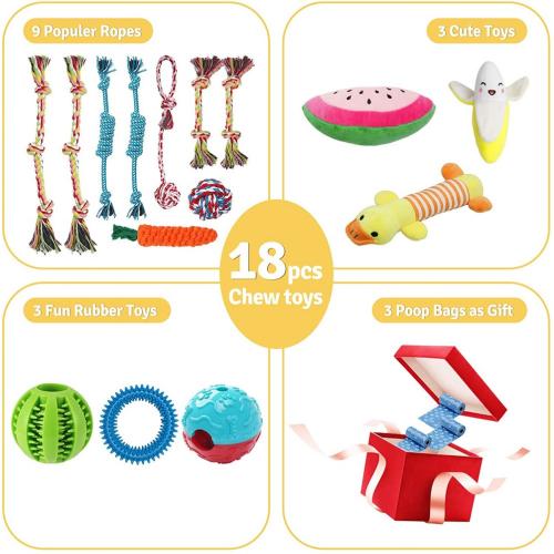 KIPRITII Dog Chew Toys for Puppy - 18 Pack Puppies Teething Chew Toys for Boredom, Pet Dog Chew Toys with Rope Toys, Dog Squeaky Toy for Puppy and Small Dogs