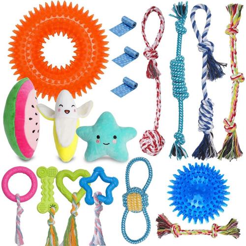 KIPRITII 18 Pack Super Value Puppy Toys, Puppy Teething Chew Toys with Rope Toys, Dog Bite Toys and More Squeaky Toys for Small Dogs