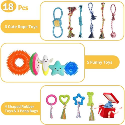 KIPRITII 18 Pack Super Value Puppy Toys, Puppy Teething Chew Toys with Rope Toys, Dog Bite Toys and More Squeaky Toys for Small Dogs
