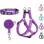 PUPTECK Luminous Dog Harness Collar Leash Set Glow in The Dark- 3 Pieces Adjustable for Small Puppy Medium Doggie Daily Walking Running and Training with Star and Moon Pattern