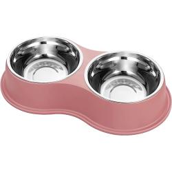 EpetsLove Dog Bowls Double Stainless Steel Dog Water and Food Bowls with Non-Slip Resin Station, Pet Feeder Bowls for Puppy Medium Dogs Cats